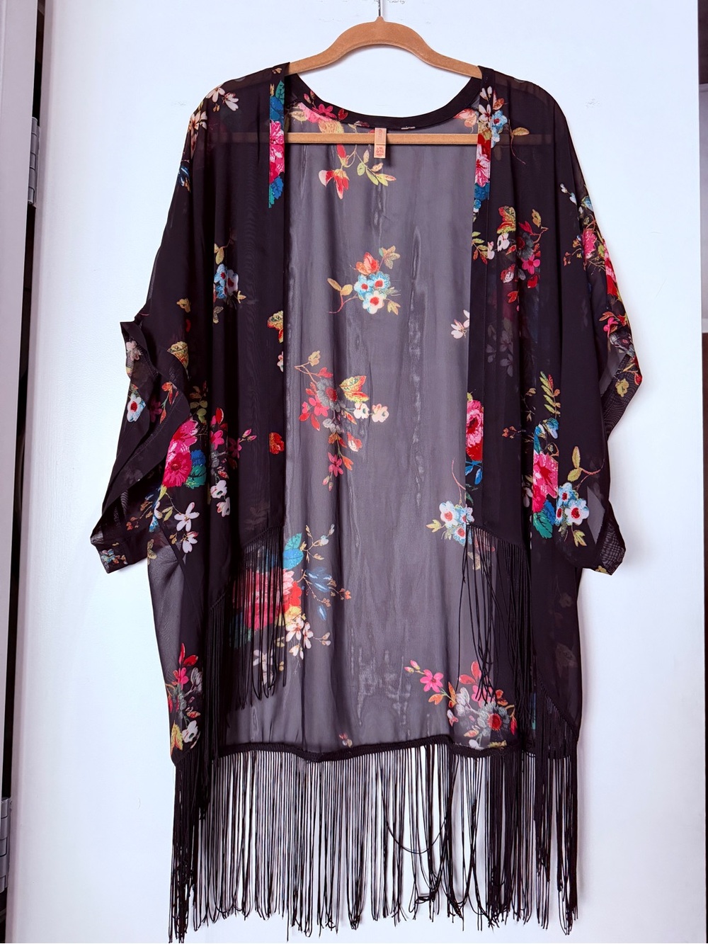 Xhilaration Black Floral Sheer Kimono Cardigan, L/XL